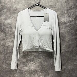 Klassy Network Brami Crop Top Womens 2XL Gray Long Sleeve Built in Bra Padded